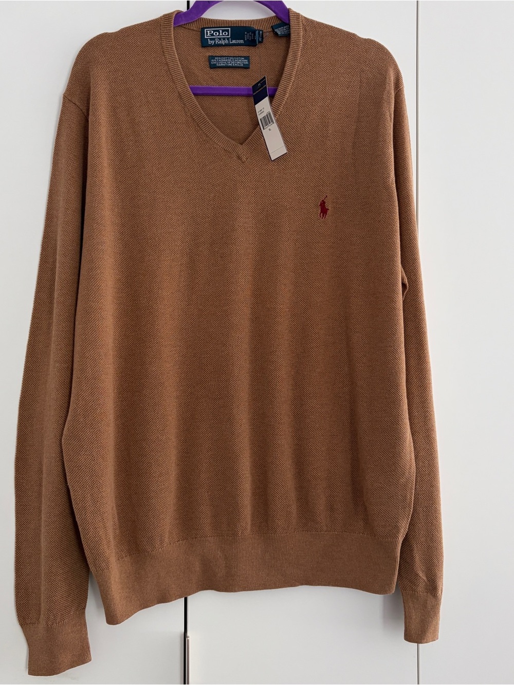 Polo by Ralph Lauren Men's V-Neck Sweater - Caramel Cotton/Cashmere Blend